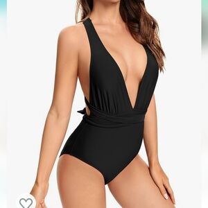 Sexy Plunge V neck black small swimsuit nwot